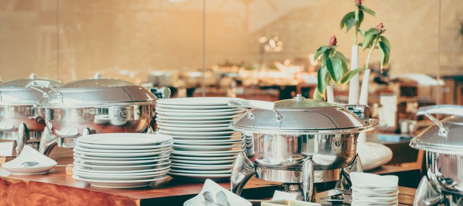 Selective focus point on Catering buffet in hotel restaurant - Vintage filter effect